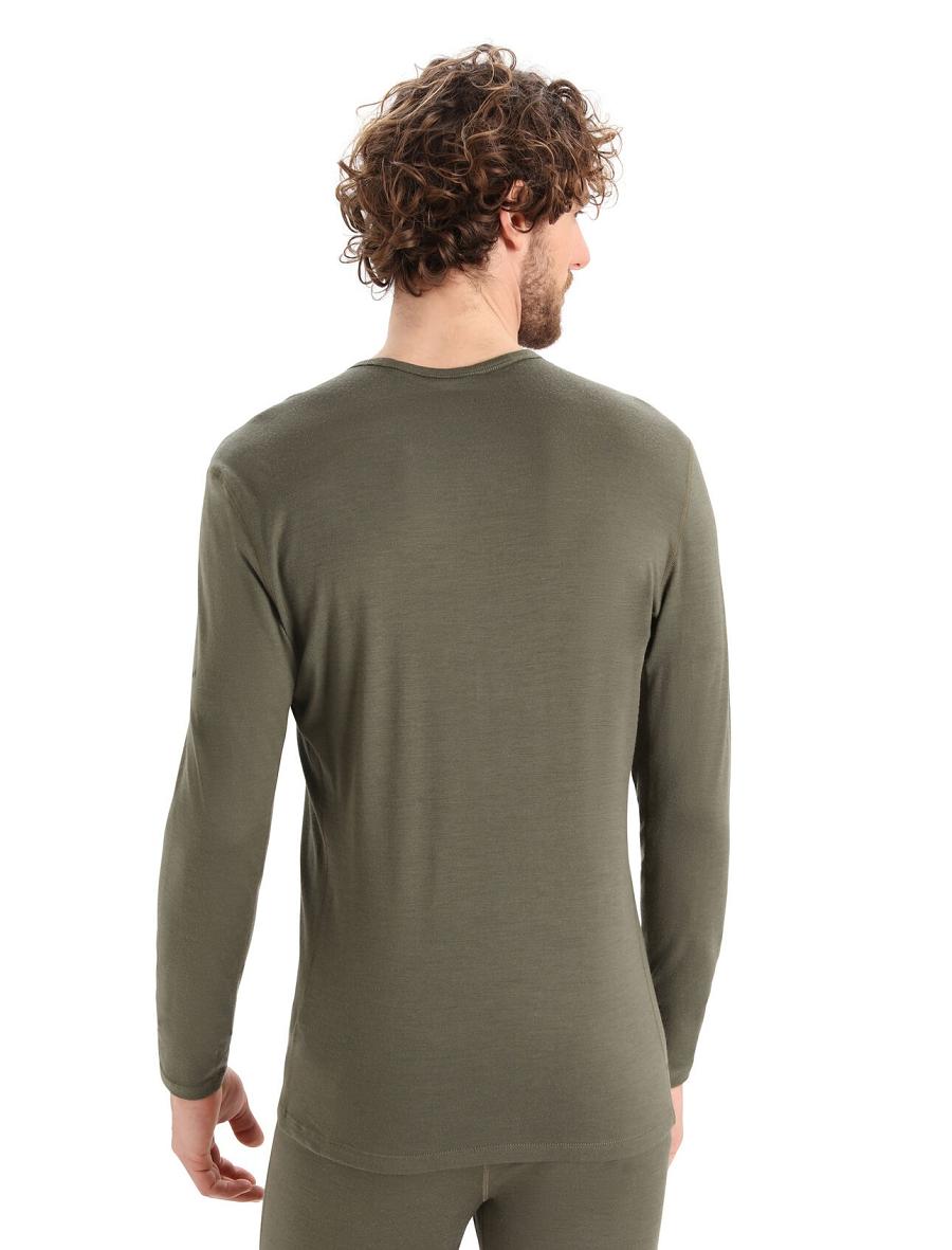 Loden Men's Icebreaker Merino 200 Oasis Long Sleeve Crewe Ski Stripes Base Layers | USA 1367QMAZ